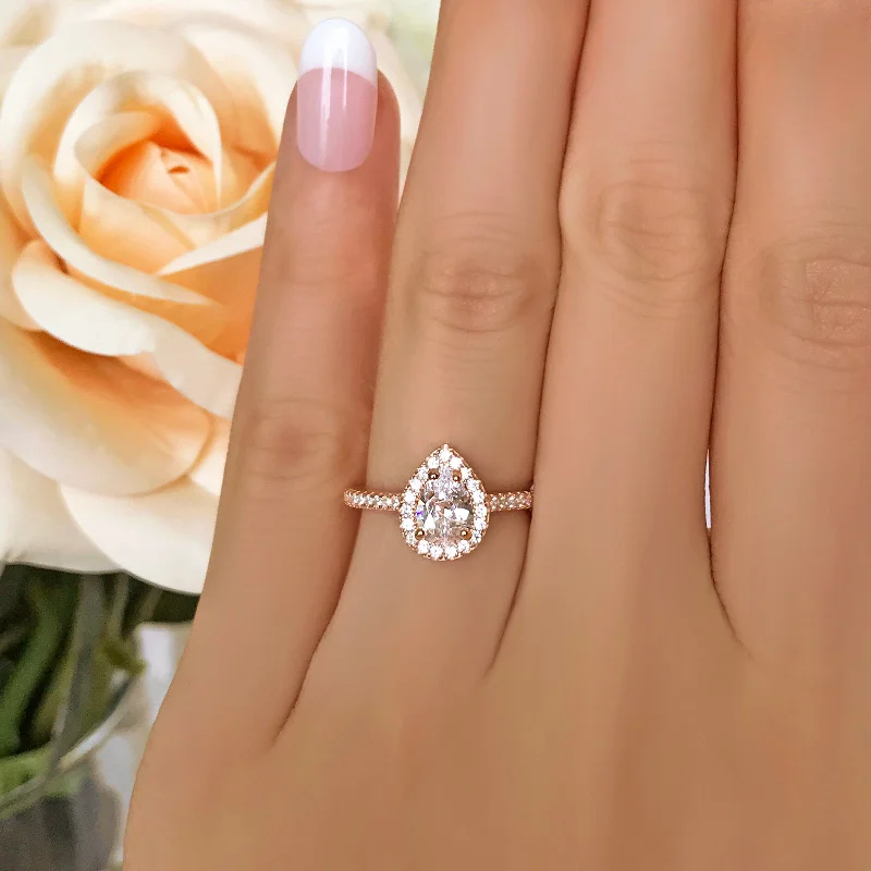 Flash Sale On Stunning Jewelry – Don't Miss Out 1 ctw Pear Halo Ring - Rose GP, 30% Final Sale