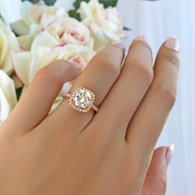 Shop Trending Jewelry With Exclusive Savings 2.25 ctw Square Halo Ring - Rose GP