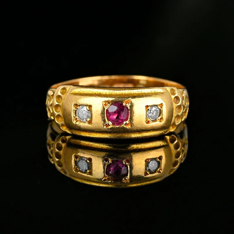 Antique Chester Assayed 15K Gold Diamond Ruby Ring Band