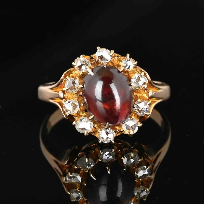 Flash Jewelry Sale – Get Stunning Pieces At Low Prices Antique Rose Cut Diamond Halo Garnet Cabochon Ring