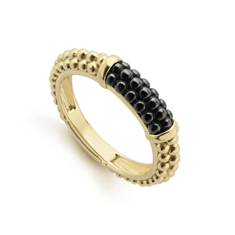 Special Deals On Handcrafted And Designer Jewelry Black Caviar Ceramic 18K Gold Caviar Stacking Ring