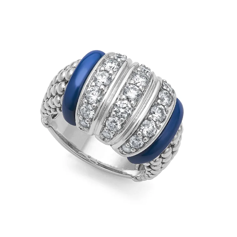 Elevate Your Outfit With Discounted Statement Jewelry Blue Caviar Three Station Ceramic Caviar Diamond Ring