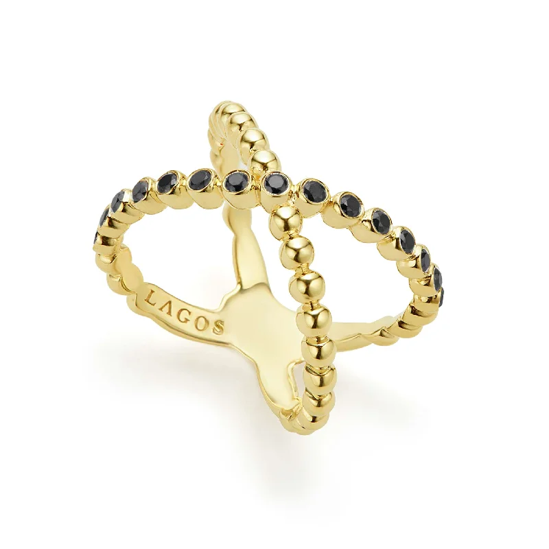 Shop Handcrafted Jewelry At Special Promotional Rates Caviar Gold 18K Gold X Black Diamond Ring