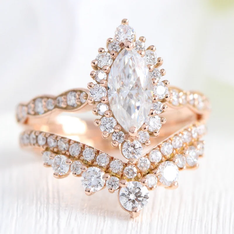 Flash Sale On Stunning Jewelry – Limited Stock Available Tiara Halo Marquise Ring Bridal Set w/ Moissanite and Large Tiara Diamond Band