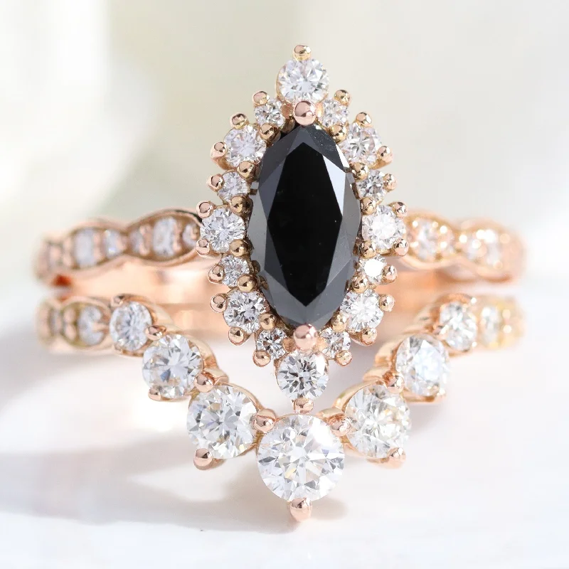 Unmissable Jewelry Sale – Shop Before It's Too Late Tiara Halo Marquise Black Diamond Stack w/ Large 7 Diamond Curved Scalloped Band