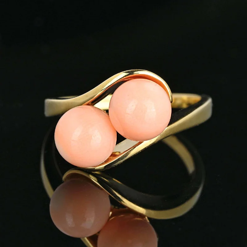 Fine Jewelry, Limited-Time Offers Available Vintage 14K Gold Toi Et Moi Salmon Coral Ring