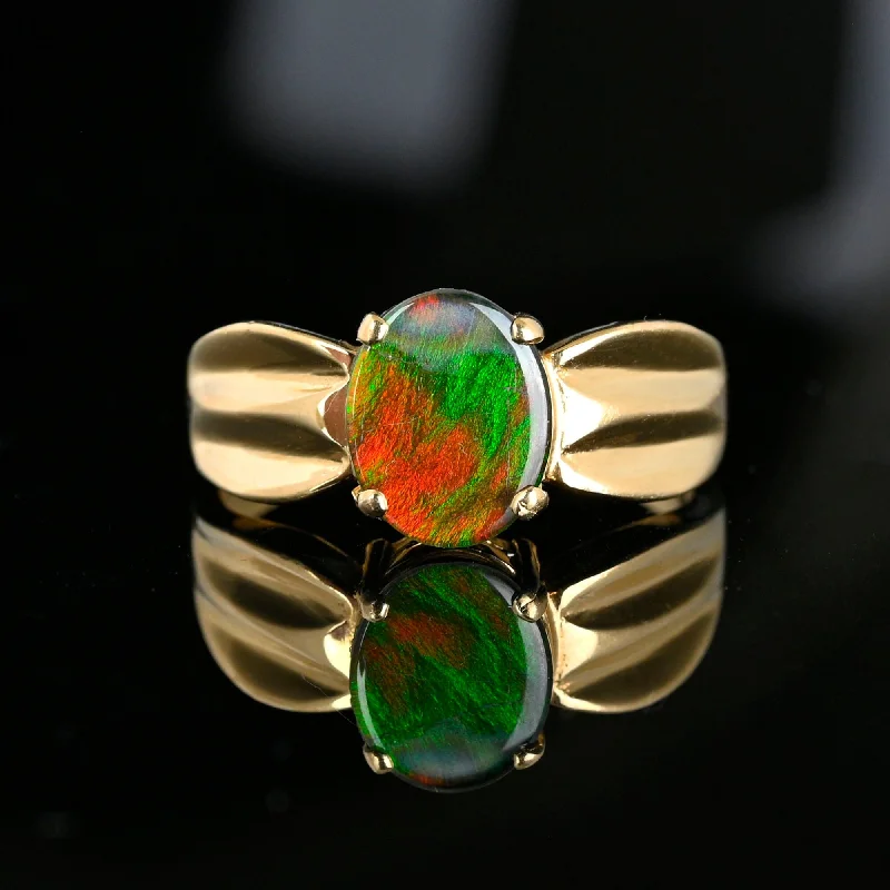 Dainty Floral Jewelry For Feminine Elegance Vintage 14K Gold Wide Band Ammolite Ring