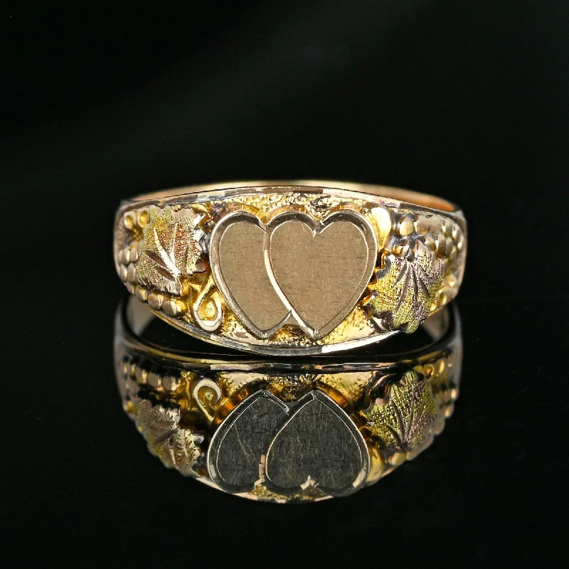 Jewelry Clearance Event – Stock Up Before It's Over Vintage Rose and Yellow Gold Double Heart Ring Band