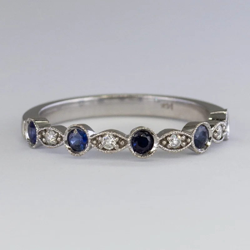 Grab Your Favorite Jewelry At The Lowest Prices Alternating Diamond & Blue Sapphire Band | 0.05ctw, 0.35ctw | SZ 7.25 |