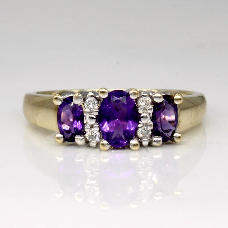 Stunning Jewelry At A Fraction Of The Price Amethyst & Diamond Three Stone Ring | 0.65ctw, 0.04ctw | SZ 7.75 |