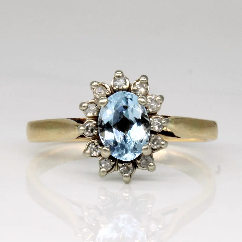 Classic And Modern Jewelry Styles On Sale Aquamarine & Diamond Cluster Set Ring | 0.45ct, 0.10ctw | SZ 7.75 |