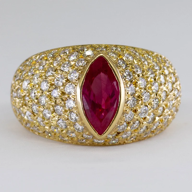 Handmade Pearl Jewelry For Timeless Elegance Diamond & Ruby Cocktail Ring | 1.53ctw, 1.13ct | SZ 6.25 |