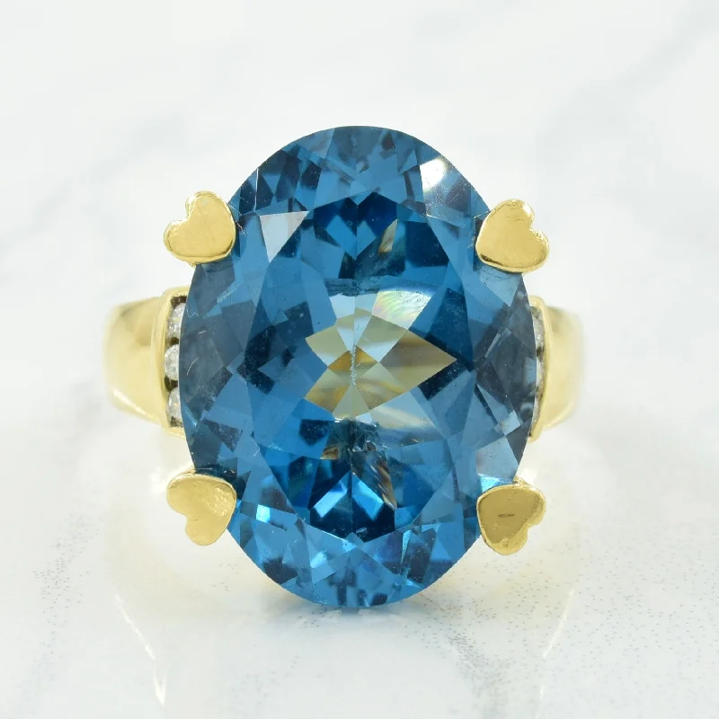 Affordable Gold-Plated Jewelry For Modern Fashion London Blue Topaz & Diamond Ring | 16.00ct, 0.12ctw | SZ 9 |