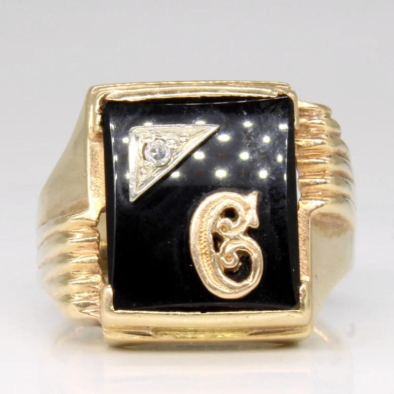 The Perfect Accessory For Less – Jewelry Sale Live Onyx & Diamond 'C' Initial Ring | 3.00ct, 0.02ct | SZ 9.25 |