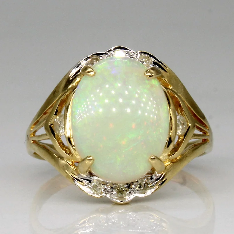 Customized Silver Jewelry For Unique Style Opal & Diamond Cocktail Ring | 2.35ct, 0.15ctw | SZ 7.25 |