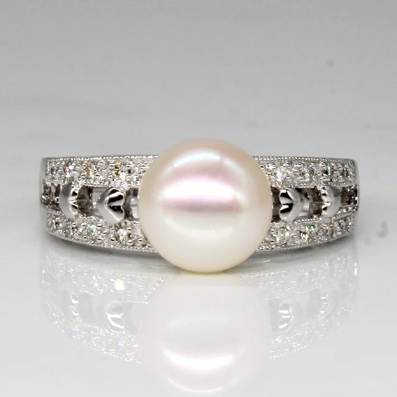 Celebrate Every Occasion With Sparkling Savings Pearl & Diamond Ring | 0.08ctw | SZ 7 |