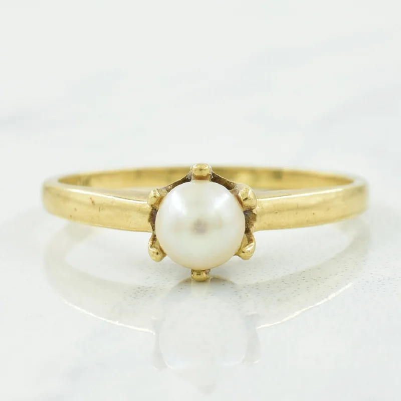 Dainty Floral Jewelry For Feminine Elegance Solitaire Cultured Pearl Ring | 0.80ct | SZ 7.75 |