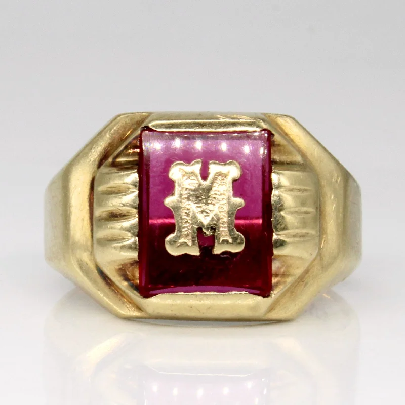 Trendy Minimalist Jewelry For Everyday Wear Synthetic Ruby 'M' Initial Ring | 1.35ct | SZ 8 |