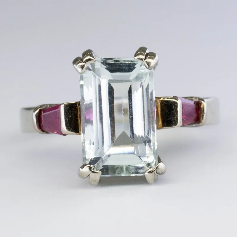 Flash Sale On Elegant Jewelry – Don't Miss Out Three Stone Aquamarine & Ruby Ring | 3.25ct | 0.20ctw | SZ 7.5 |