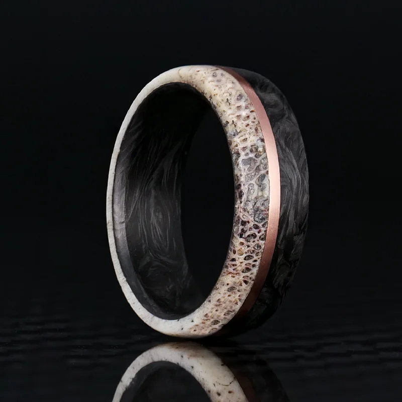 Special Deals On Handcrafted And Designer Jewelry Forged Carbon Fiber, Deer Antler, and Gold Ring