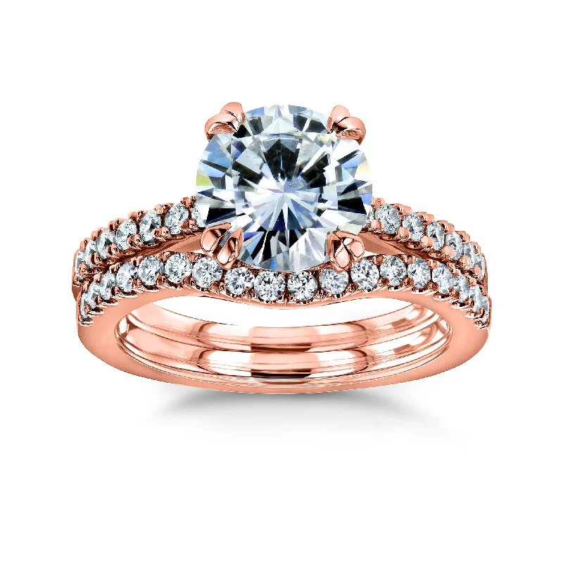 Limited-Time Offer On Premium Jewelry Collections Round Brilliant Moissanite and Diamond Bridal Set 2 1/3 CTW 14k Rose Gold (DEF/VS, GH/I)