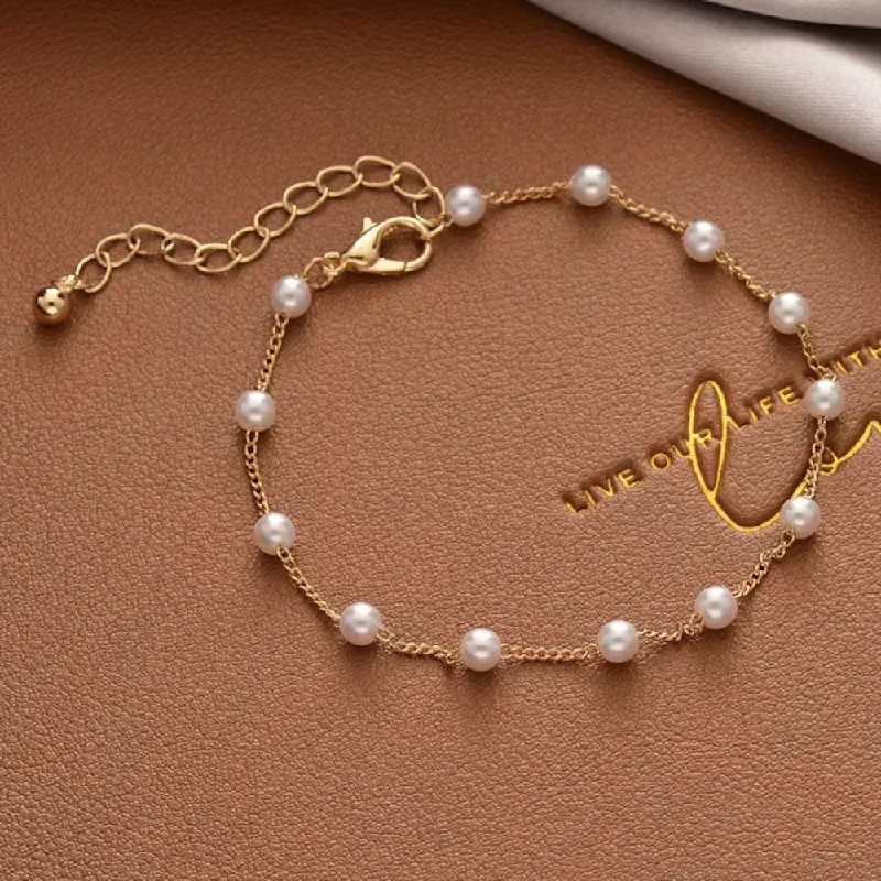 Womens Adjustable Bracelet With Faux Pearls Details