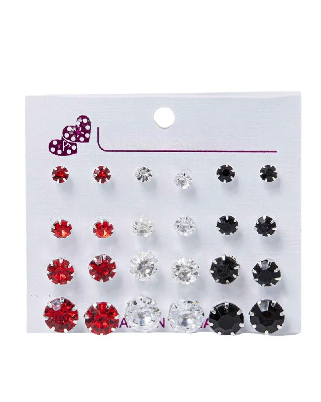 12 Pair Stone Stud Earrings Set