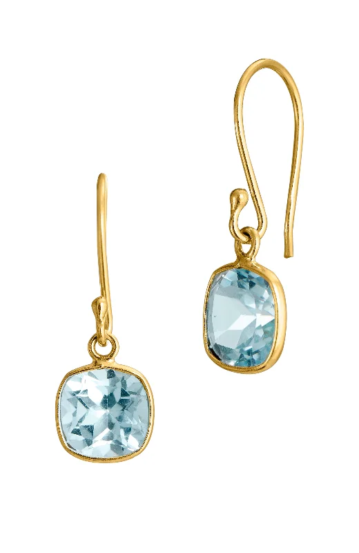 18k Gold Plated Blue Topaz 2.50 carat french wire earrings