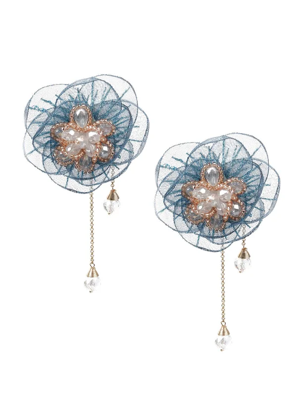 Odette Women Blue Floral Stud Earring