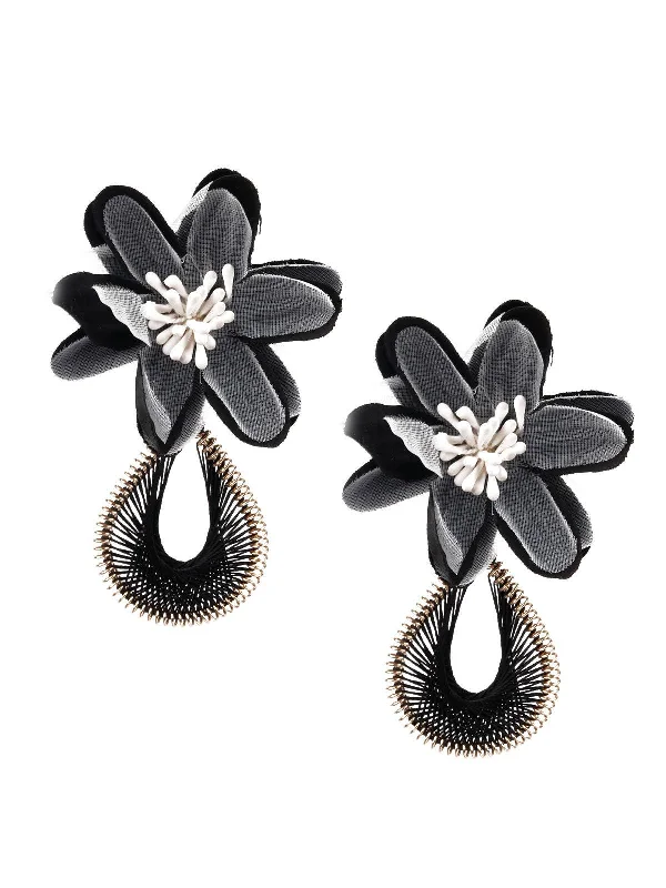 Odette Women Gold And Black Dangler Earrings