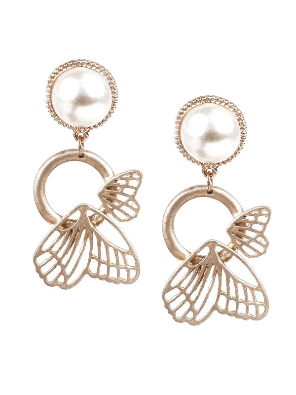 Odette Women Gold And White Dangler Earrings