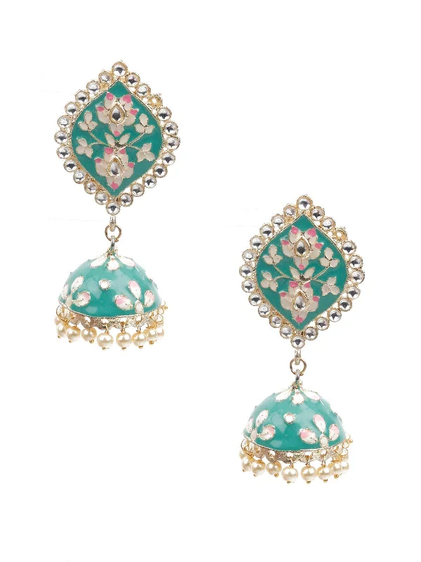 Odette Women Stone Studded Meenakari Jhumki Earrings