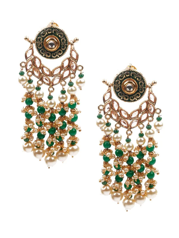 Odette Women Stylish Green And Gold Dangle Earrings