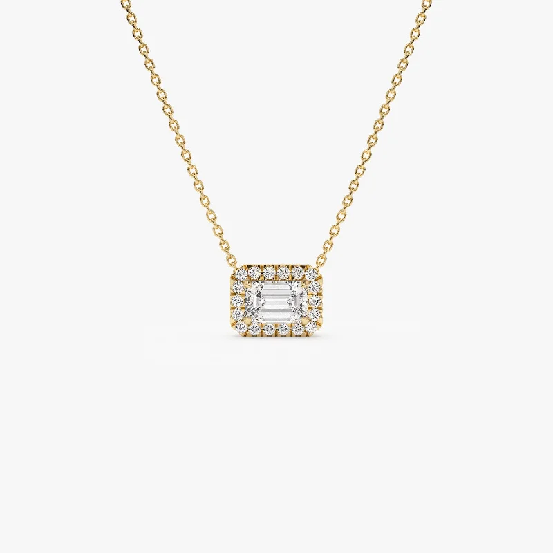 Save On Luxury Jewelry Pieces – Limited-Time Offers 0.90 ctw 14K Halo Setting Emerald Cut Lab Grown Diamond Necklace - Taylor