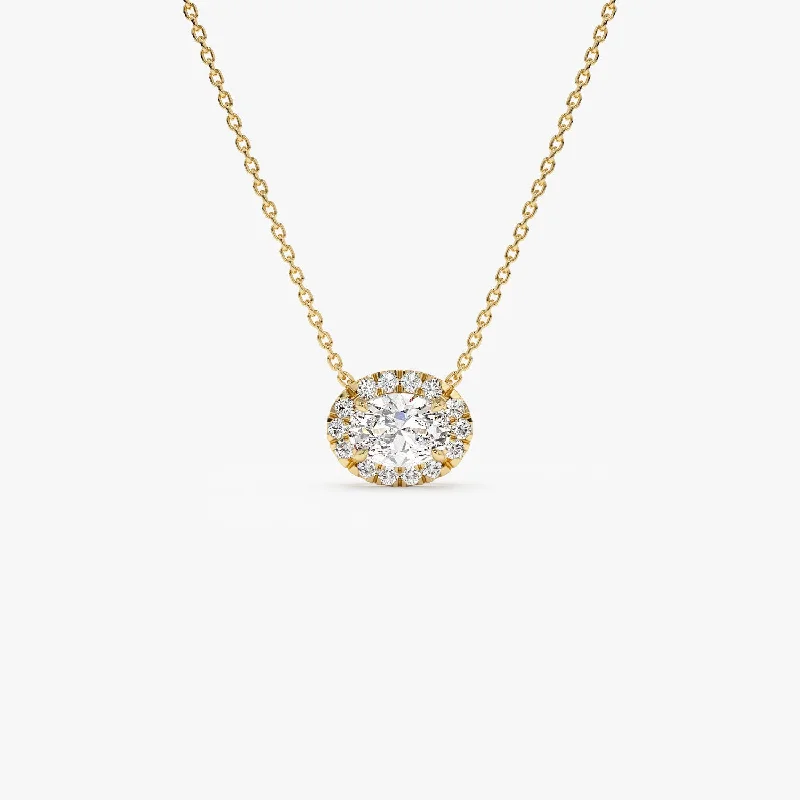 Make Your Outfit Shine With Discounted Jewelry 0.90 ctw 14K Halo Setting Oval Cut Lab Grown Diamond Necklace - Amy