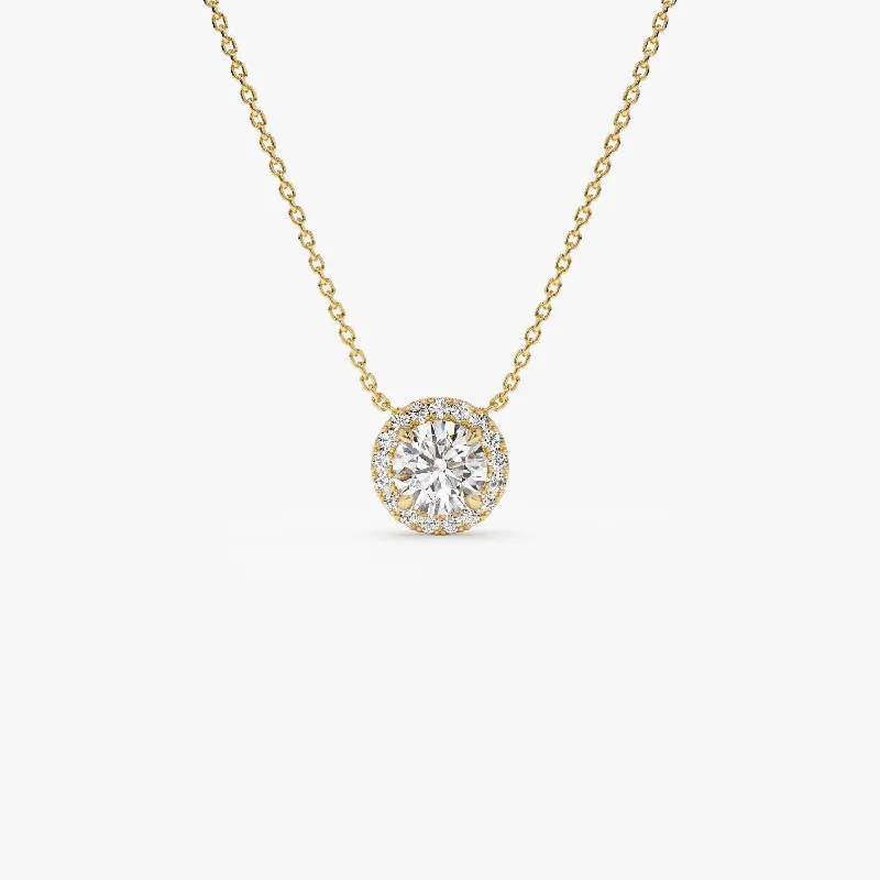 Get Ready To Sparkle – Special Jewelry Discounts 0.90 ctw 14K Halo Setting Round Brilliant Cut Lab Grown Diamond Necklace - Ana