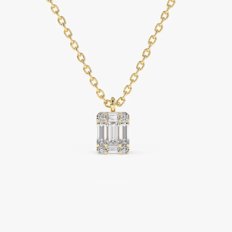 Personalized Jewelry Sale – Unique Gifts At Low Prices 14K Gold Baguette & Round Diamond Charm Pendant