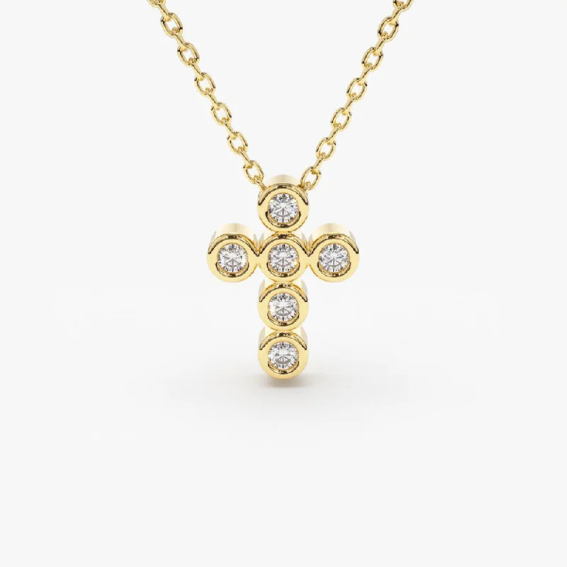 Shop Elegant Jewelry At Unbeatable Prices 14K Gold 6 Stone Bezel Setting Diamond Cross Necklace