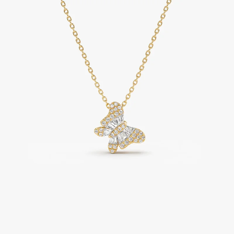 Discounted Jewelry For A Glamorous Look 14k Baguette Diamond Butterfly Necklace