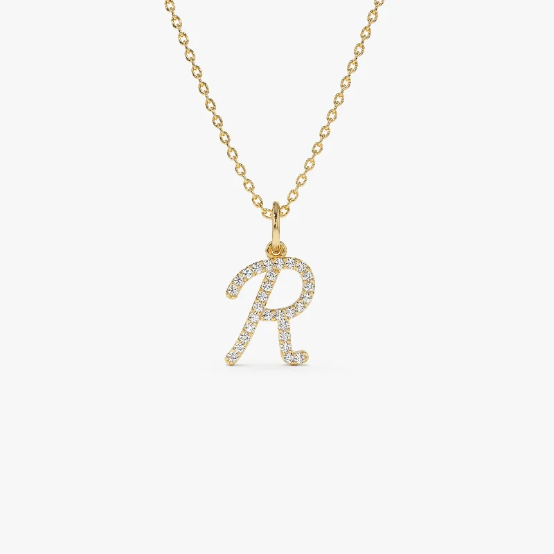 Customized Silver Jewelry For Unique Style 14k Diamond Script Initial Necklace