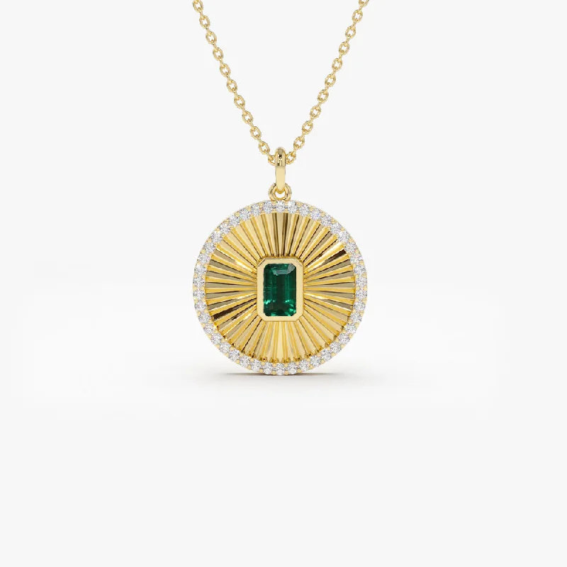 Shop Dazzling Jewelry With Special Promotional Discounts 14K Emerald and Diamond Medallion Necklace