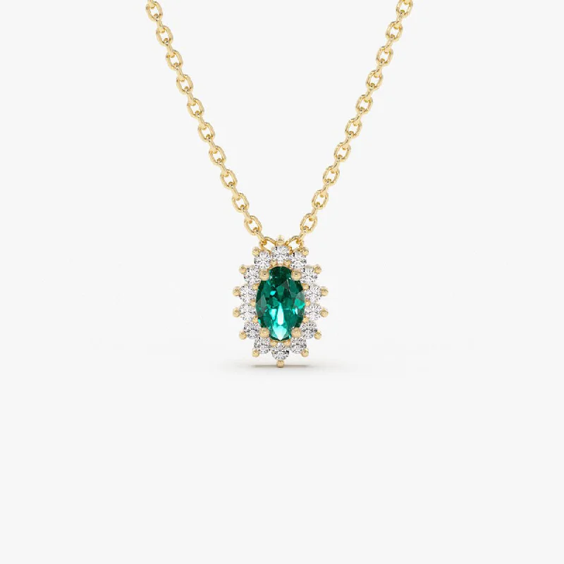 Exclusive Jewelry Bundles At Discounted Prices 14k Emerald Necklace with Halo Diamonds