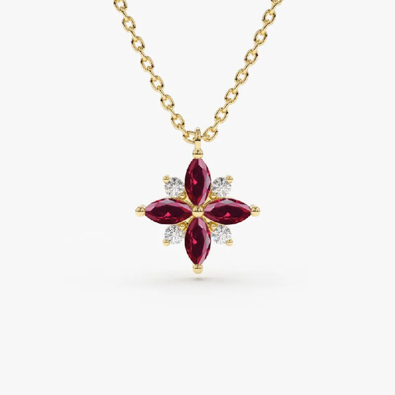 Exclusive Jewelry Offers – Sparkle For Less 14K Floral Design Marquise Ruby and Diamond Pendant