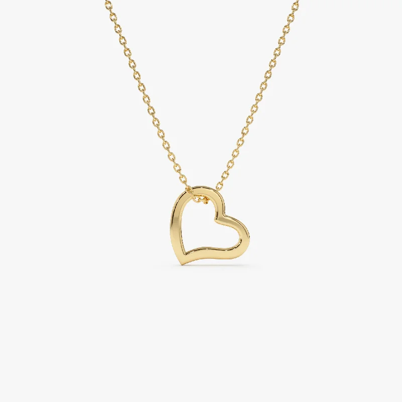 Dainty Floral Jewelry For Feminine Elegance 14k Gold Open Heart Shaped Charm Necklace