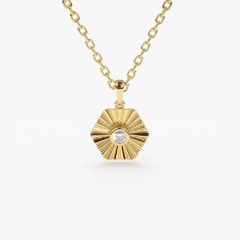 Affordable Gold-Plated Jewelry For Modern Fashion 14K Gold Hexagon Diamond Disc Ray Necklace