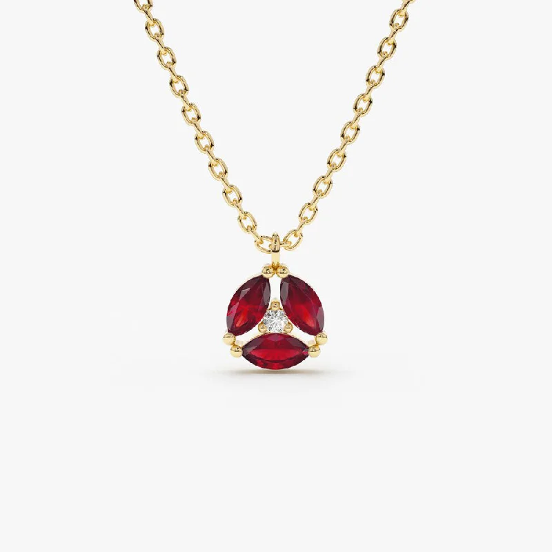 Jewelry Clearance Event – Stock Up Before It's Over 14K Gold Marquise Ruby Cluster Necklace