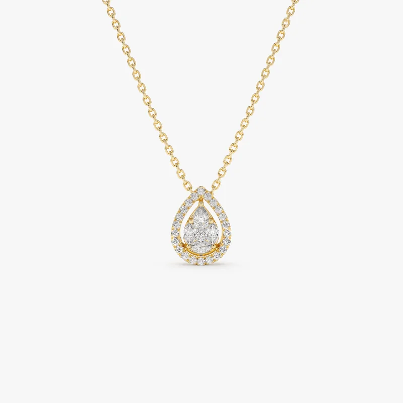 Affordable Luxury Jewelry For Every Occasion 14K Pear Shaped Illusion Setting Halo Diamond Necklace