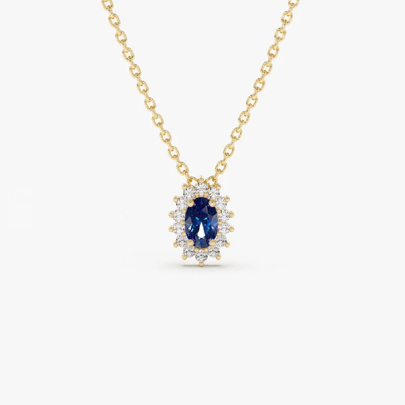 Shop Fine Jewelry With Exclusive Savings 14k Sapphire Necklace with Halo Diamonds Necklace