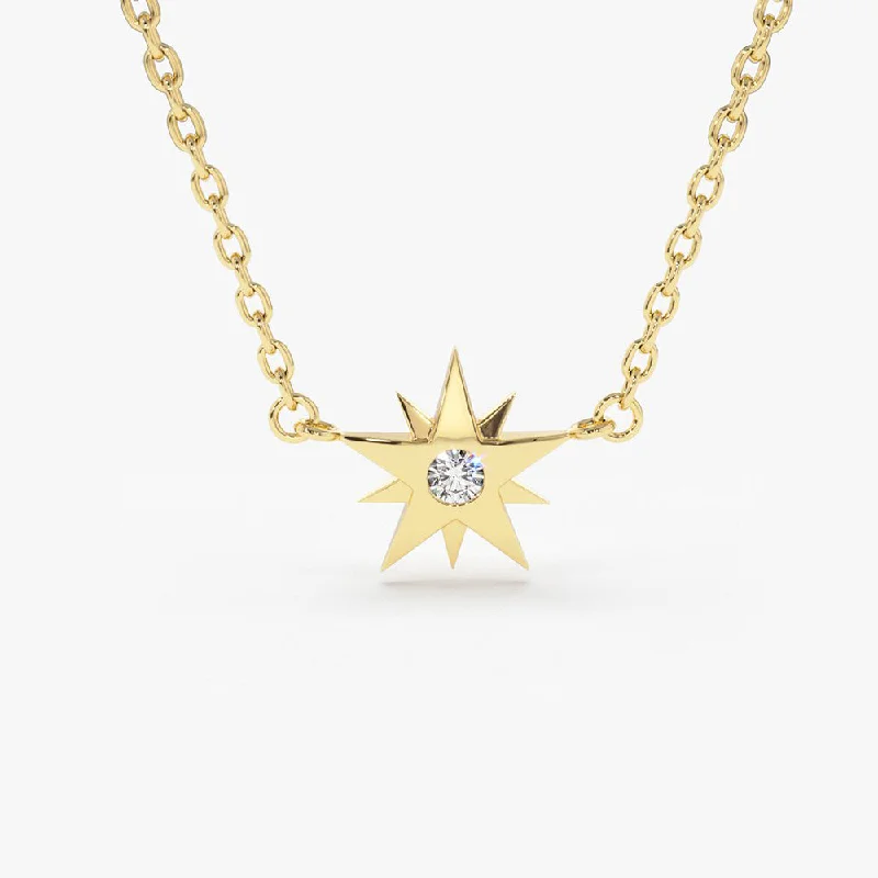 Trendy Minimalist Jewelry For Everyday Wear 14K Gold Single Diamond Star Necklace