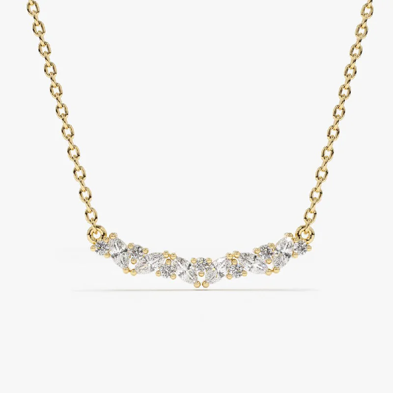 Jewelry Clearance Event – Last Chance For Stunning Deals 14K Gold Slanted Marquise and Round Diamond Necklace